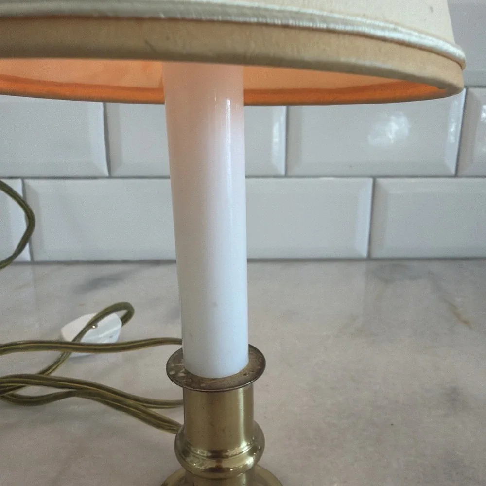 Vintage Adorable Brass Candlestick Light With Welcome Goose Shade